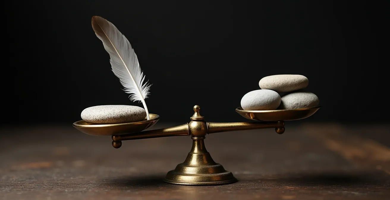 Axe Symbolique & Métaphorique : Balance déséquilibrée avec poids différents